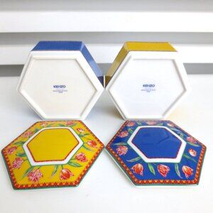 KENZO HEXAGONAL BOWL WITH LID BLUE/YELLOW SET OF 2